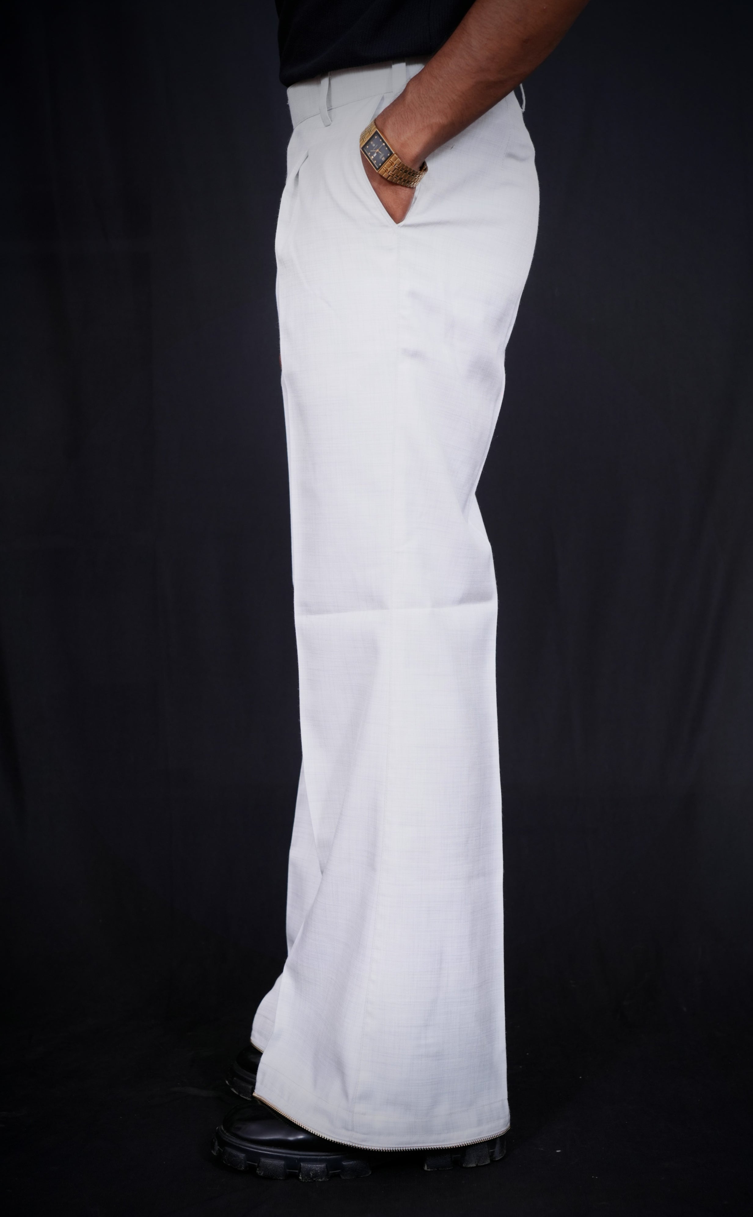 TEXTURED GREY WIDE LEG PANTS