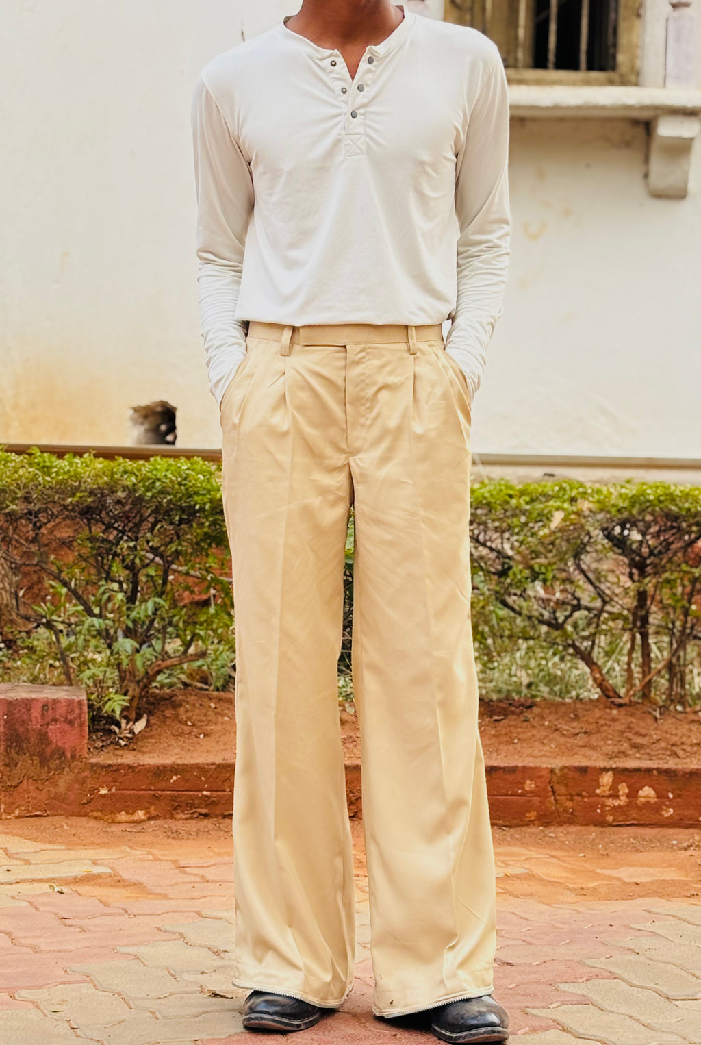 BEIGE WIDE LEG PANTS