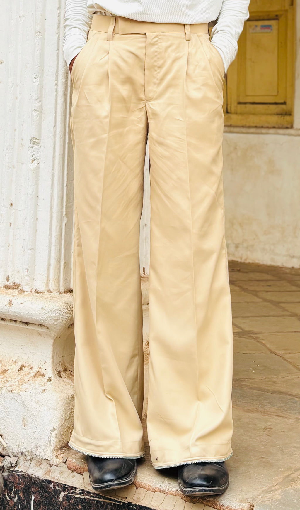 BEIGE WIDE LEG PANTS