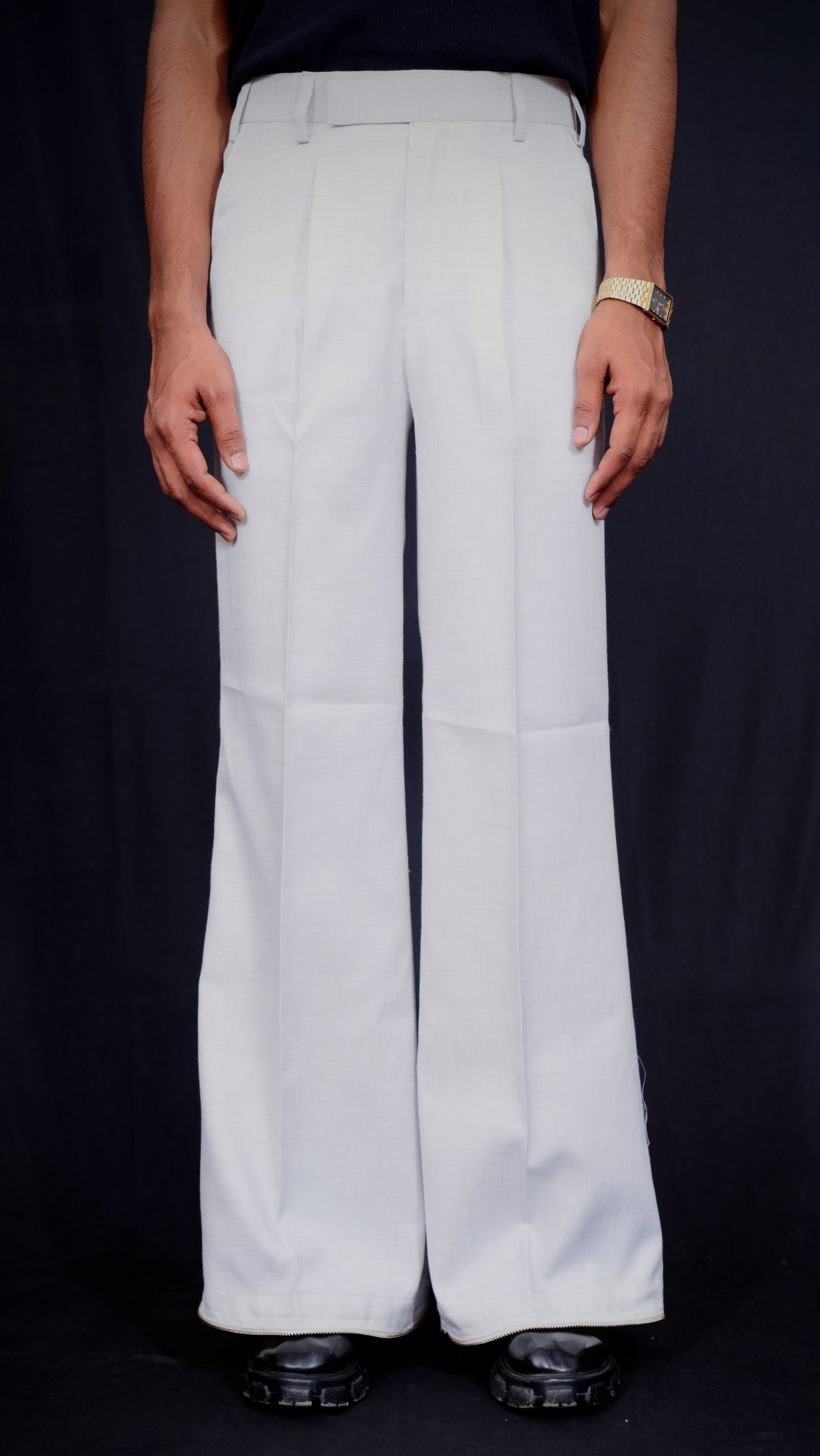 TEXTURED GREY WIDE LEG PANTS